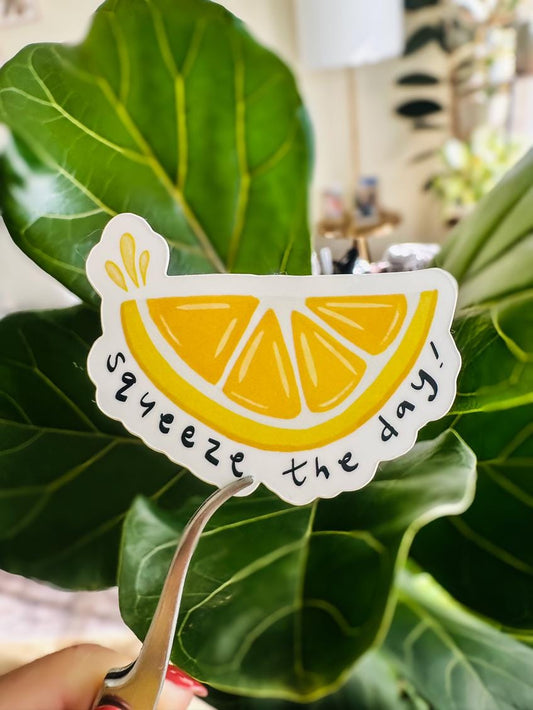 Squeeze the Day Lemon Sticker | Motivational Citrus Decal
